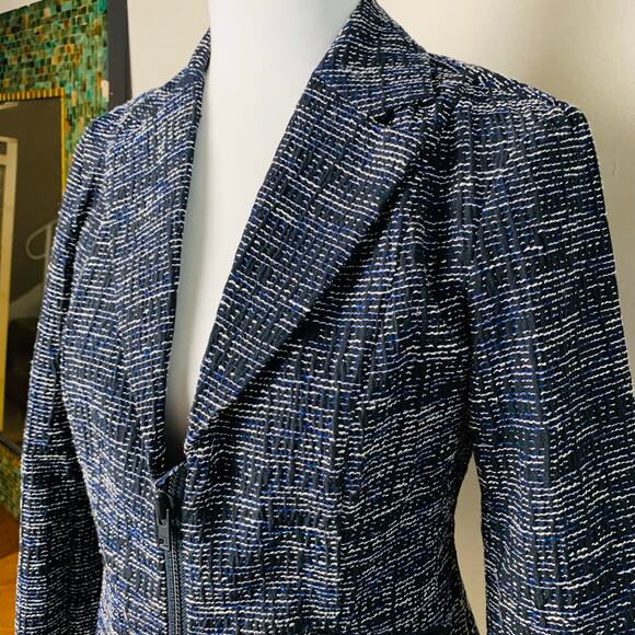 Cabi Size 4 Women's Tweed Blazer Jacket Black White Blue Zip Front Career Preppy - Picture 4 of 11